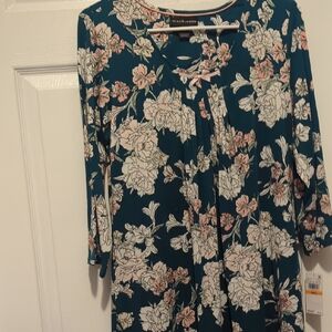 Teal Floral Long Sleeve Dress